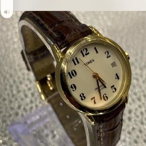 Timex Gold Case / Brown Strap Watch
